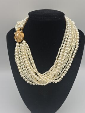 Carol Lee Multi-Strand Pearl Necklace with Gold Accent Clasp